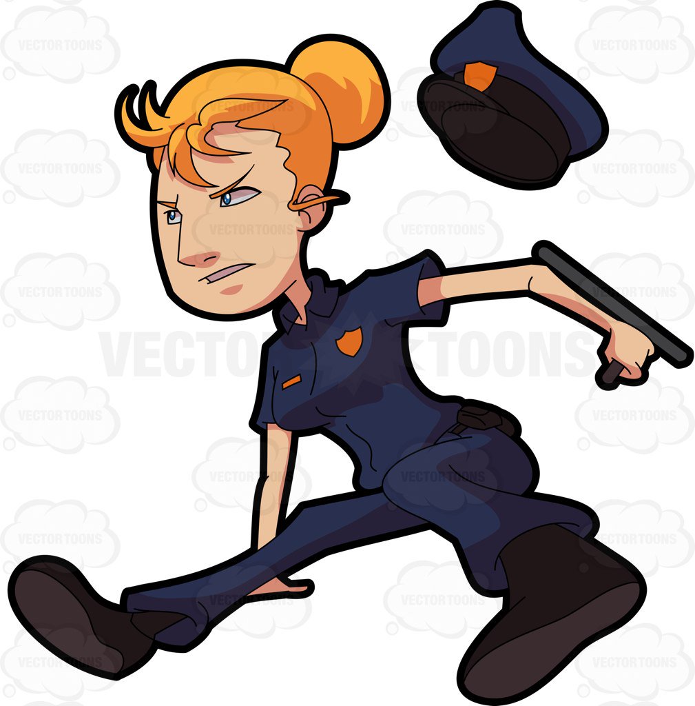 1009x1024 A Female Police Officer In Action Cartoon Clipart