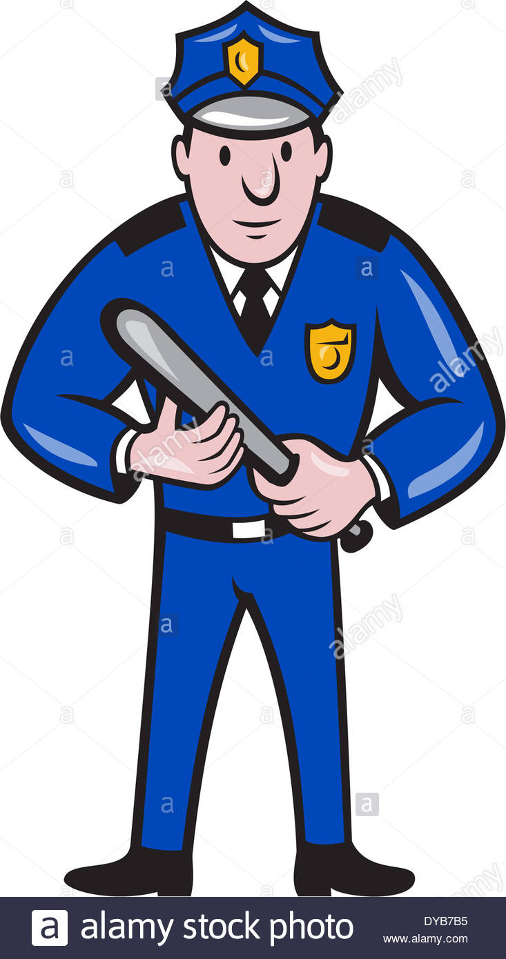 733x1390 Illustration Of A Policeman Police Officer With Night Stick Baton