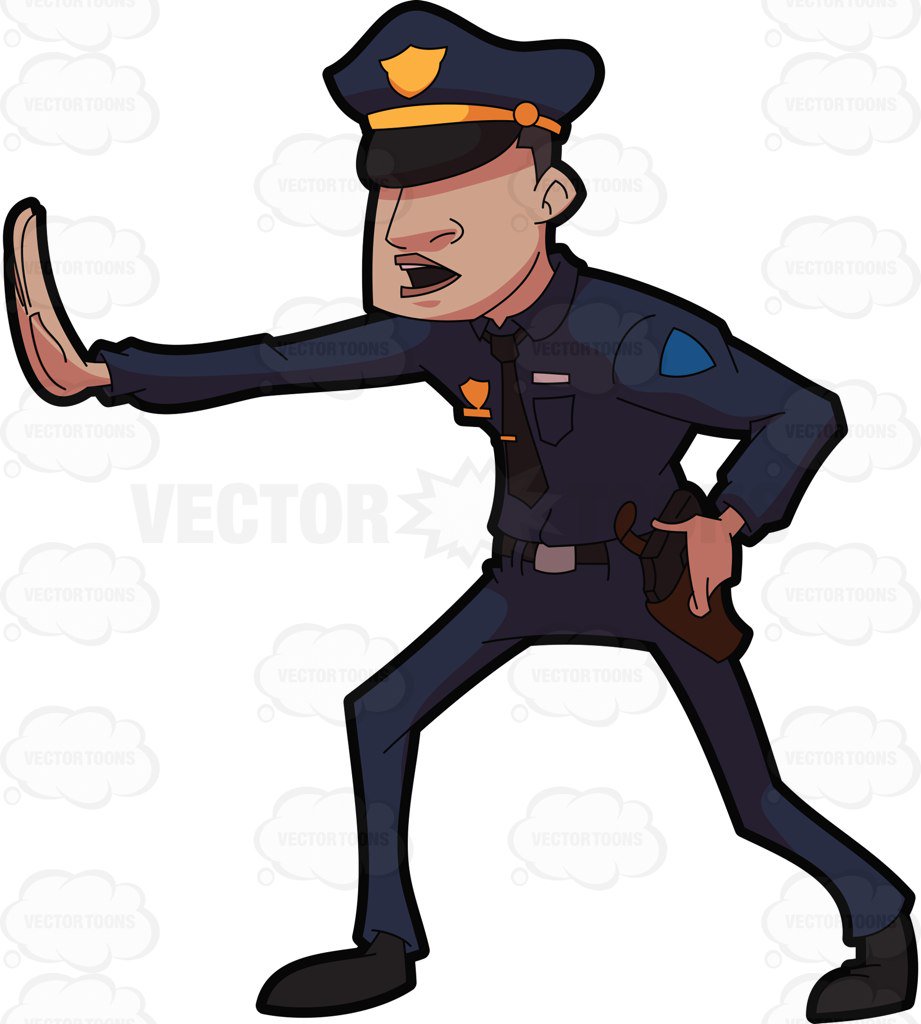 921x1024 A Police Officer Telling Someone To Freeze Cartoon Clipart