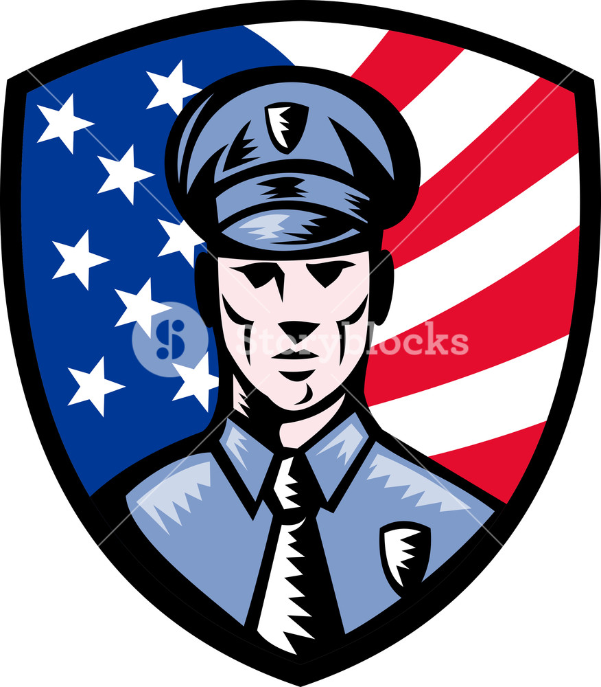876x1000 Policeman Police Officer American Flag Shield Royalty Free Stock