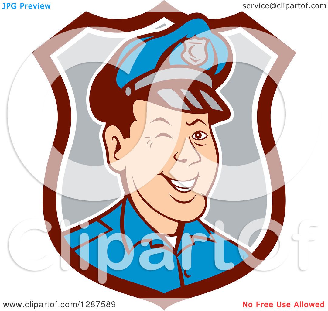 1080x1024 Clipart Of Retro Cartoon Winking White Male Police Officer In
