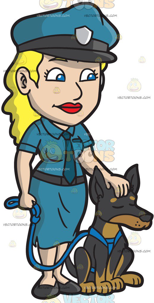 519x1024 A Female Police Officer Petting Her Dog Cartoon Clipart