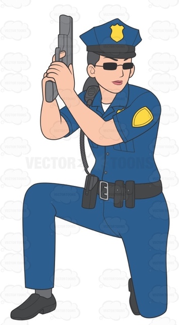 354x640 Female Police Officer On One Knee Holding A Gun Cartoon Clipart