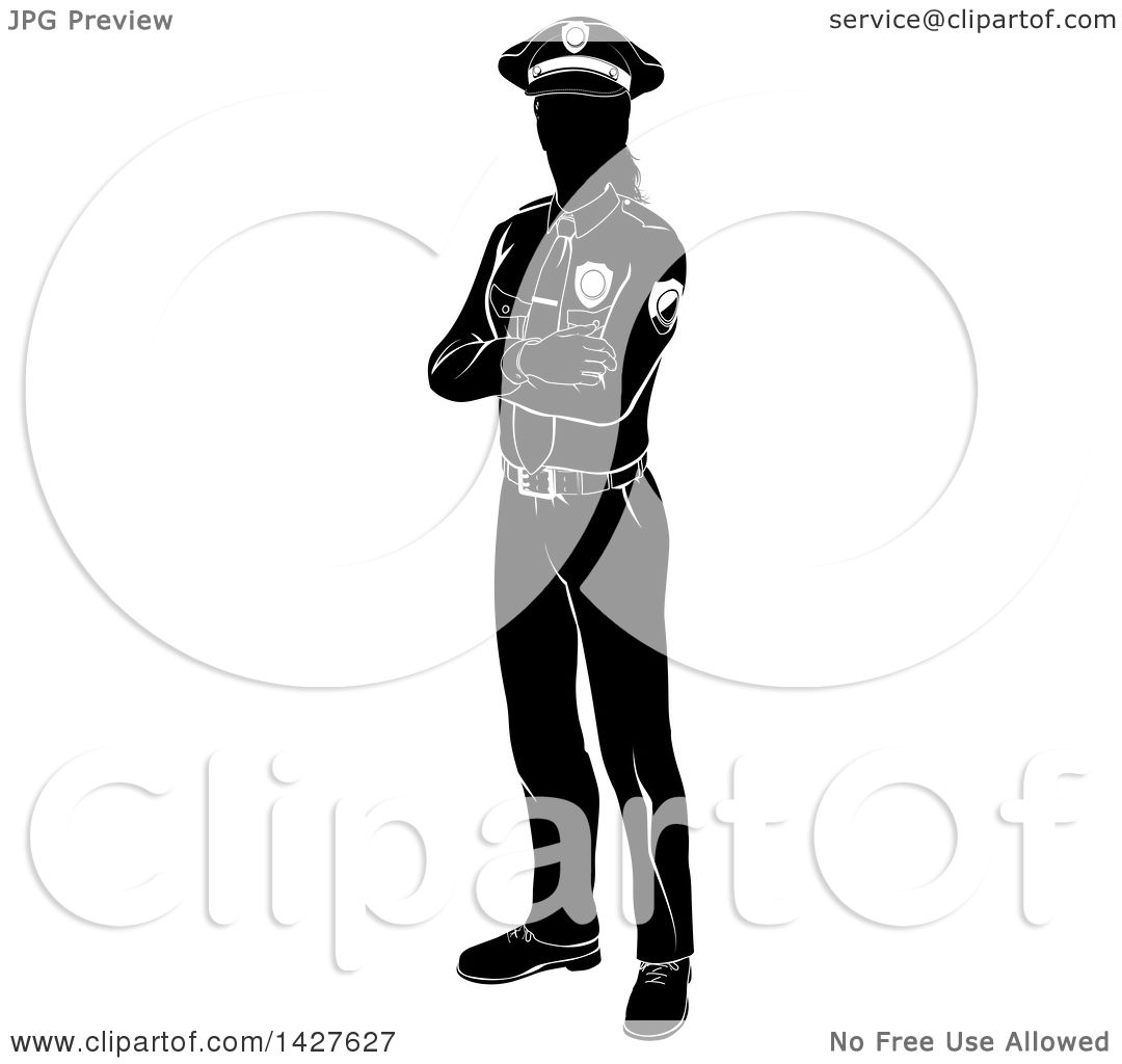 1080x1024 Clipart Of A Black And White Silhouetted Standing Female Police
