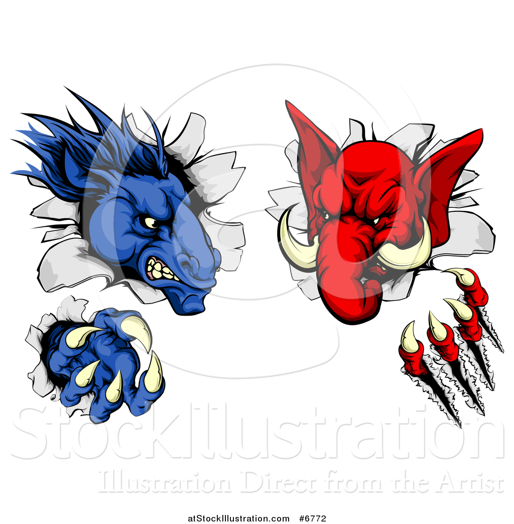 1024x1044 Vector Illustration Of A Political Aggressive Democratic Donkey