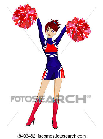 347x470 Clipart Of Cheerleader With Red Poms K8403462