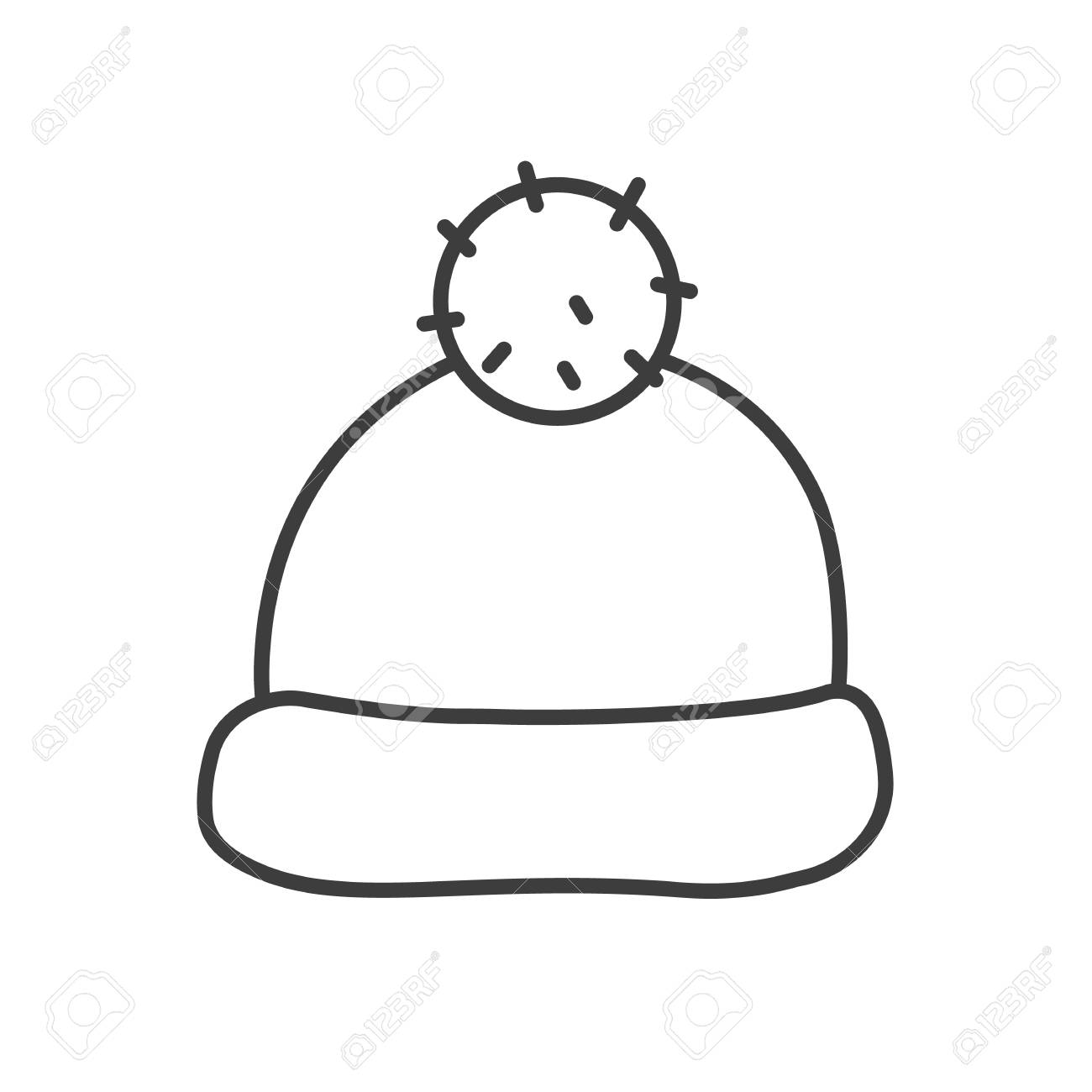 1300x1300 Winter Hat With Pom Pom Linear Icon. Thin Line Illustration