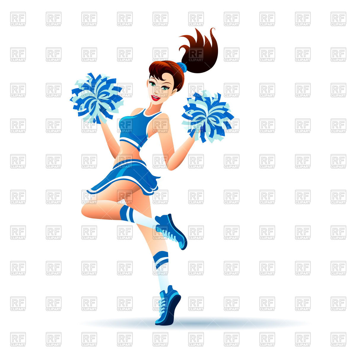 1200x1200 Young Cheerleader Dancing Girl With Pom Poms Royalty Free Vector