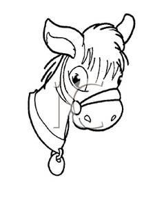225x300 Black And White Pony Head Clip Art Image