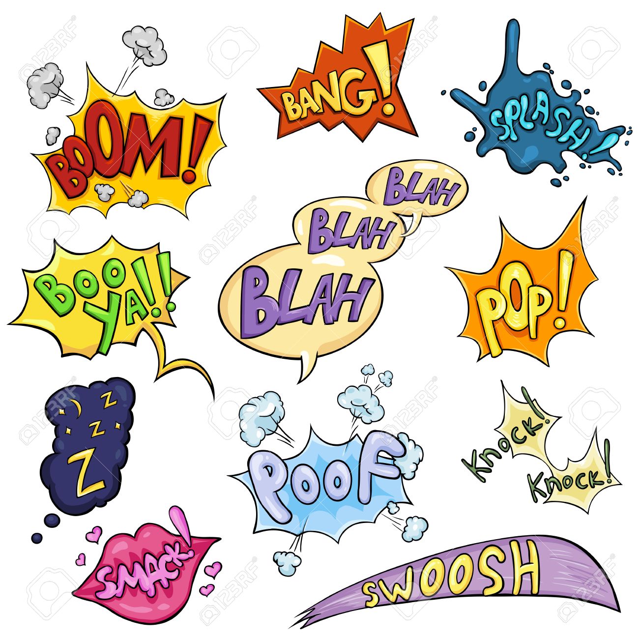 1300x1300 Vector Set Of Cartoon Comics Phrases And Effects. Boom, Bang