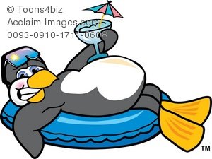 300x225 Clipart Cartoon Penguin Relaxing With A Drink In The Pool