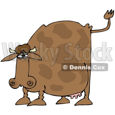 400x400 Free (Rf) Clipart Illustration Of A Brown Cow Holding His Tail Up