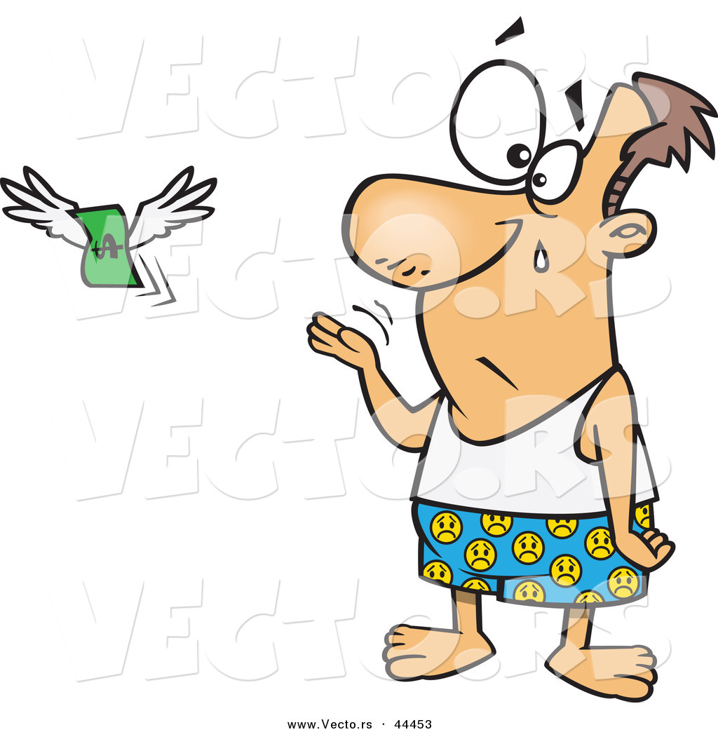 1024x1044 Vector Of A Sad Crying Cartoon Man Watching His Last Dollar Fly