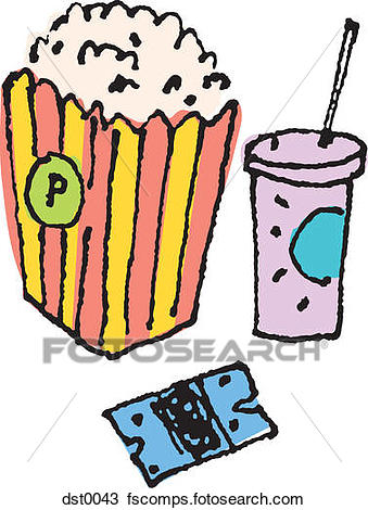 339x470 Drawing Of Popcorn, Soda And A Movie Ticket Dst0043