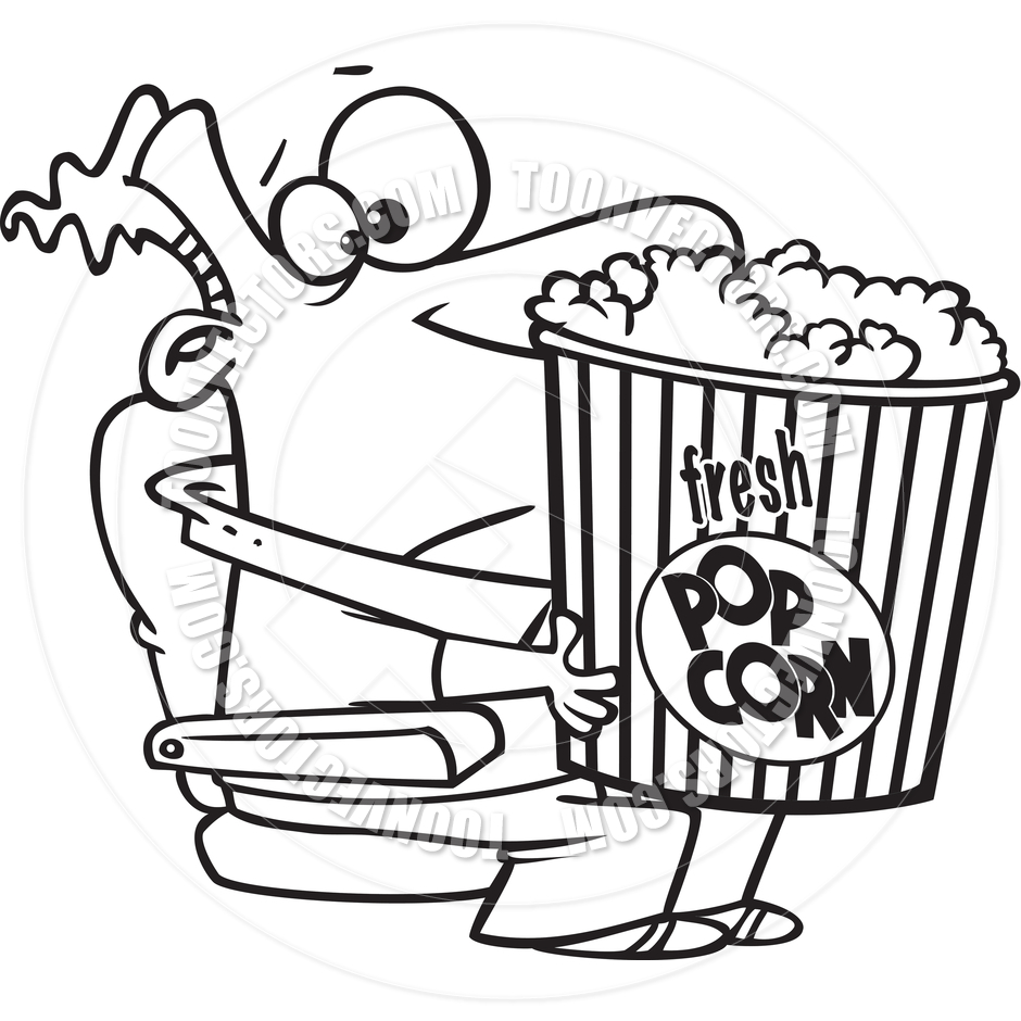 940x940 Cartoon Man Holding A Giant Bucket Of Popcorn (Black And White