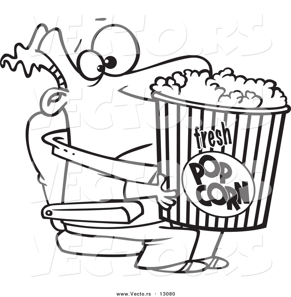 1024x1044 Vector Of A Cartoon Movie Man Holding A Big Bucket Of Popcorn