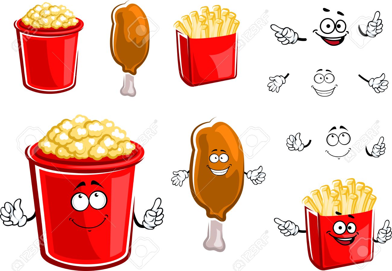1300x901 Cartoon Fast Food French Fries Box, Fried Chicken Leg And Popcorn