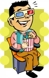 189x300 Colorful Vintage Style Cartoon Of A Man At 3d Movie Eating Popcorn
