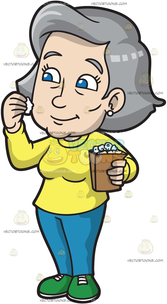 564x1024 A Mature Woman Eating Popcorn Cartoon Clipart