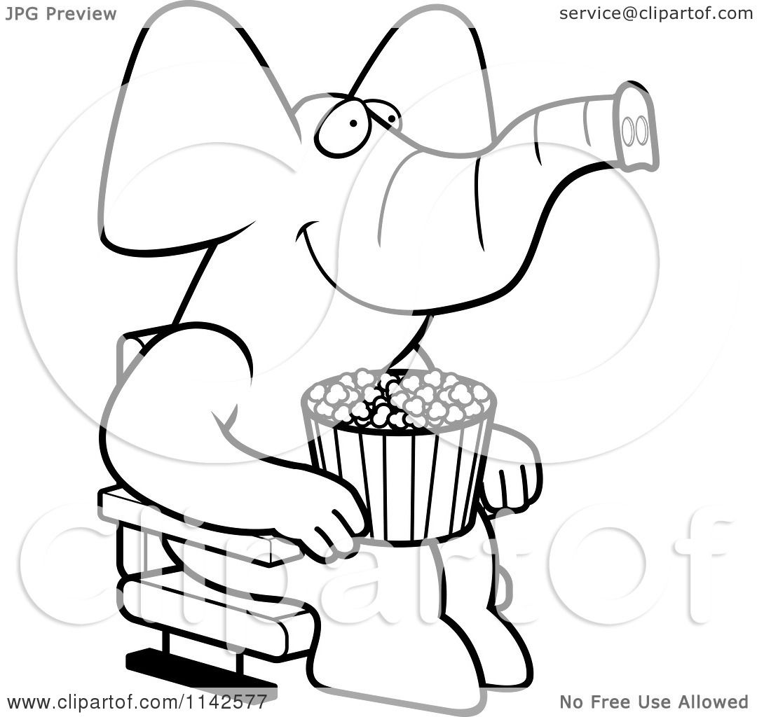 1080x1024 Cartoon Clipart Of A Black And White Happy Elephant With Popcorn