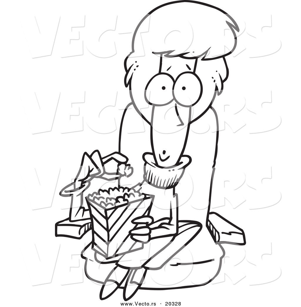 1024x1044 Vector Of A Cartoon Woman Eating Popcorn And Watching A Chick