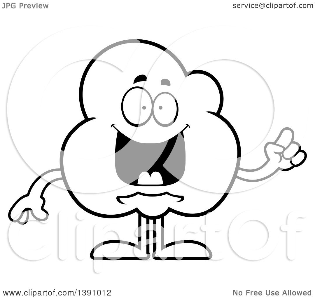 1080x1024 Clipart Of A Cartoon Black And White Lineart Smart Popcorn Mascot