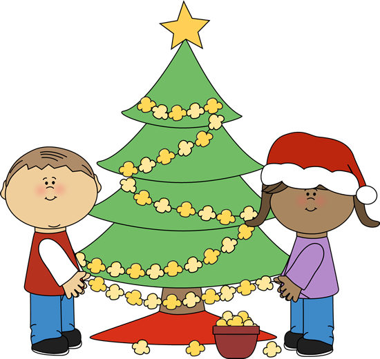 550x520 Kids Stringing Popcorn On Christmas Tree Clip Art