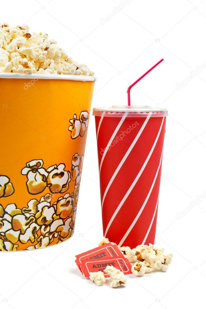 682x1023 Popcorn Bucket, Tickets And Soda Stock Photo Broker