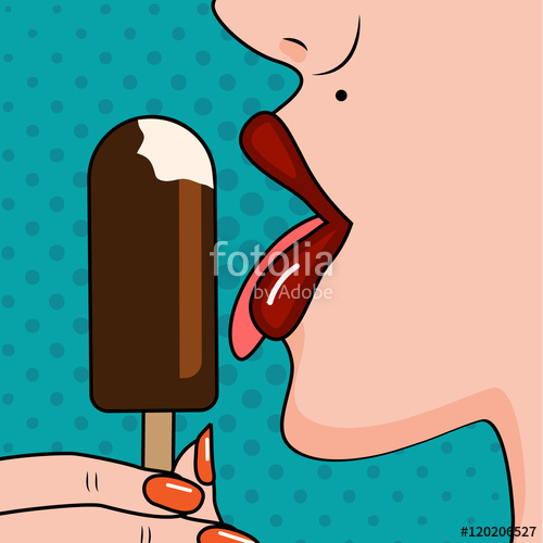 500x500 Sexy Woman Red Lips Licking Ice Cream Popsicle. Vector