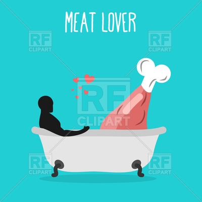 400x400 Meat Lovers. Pork And Man In Bath. Royalty Free Vector Clip Art