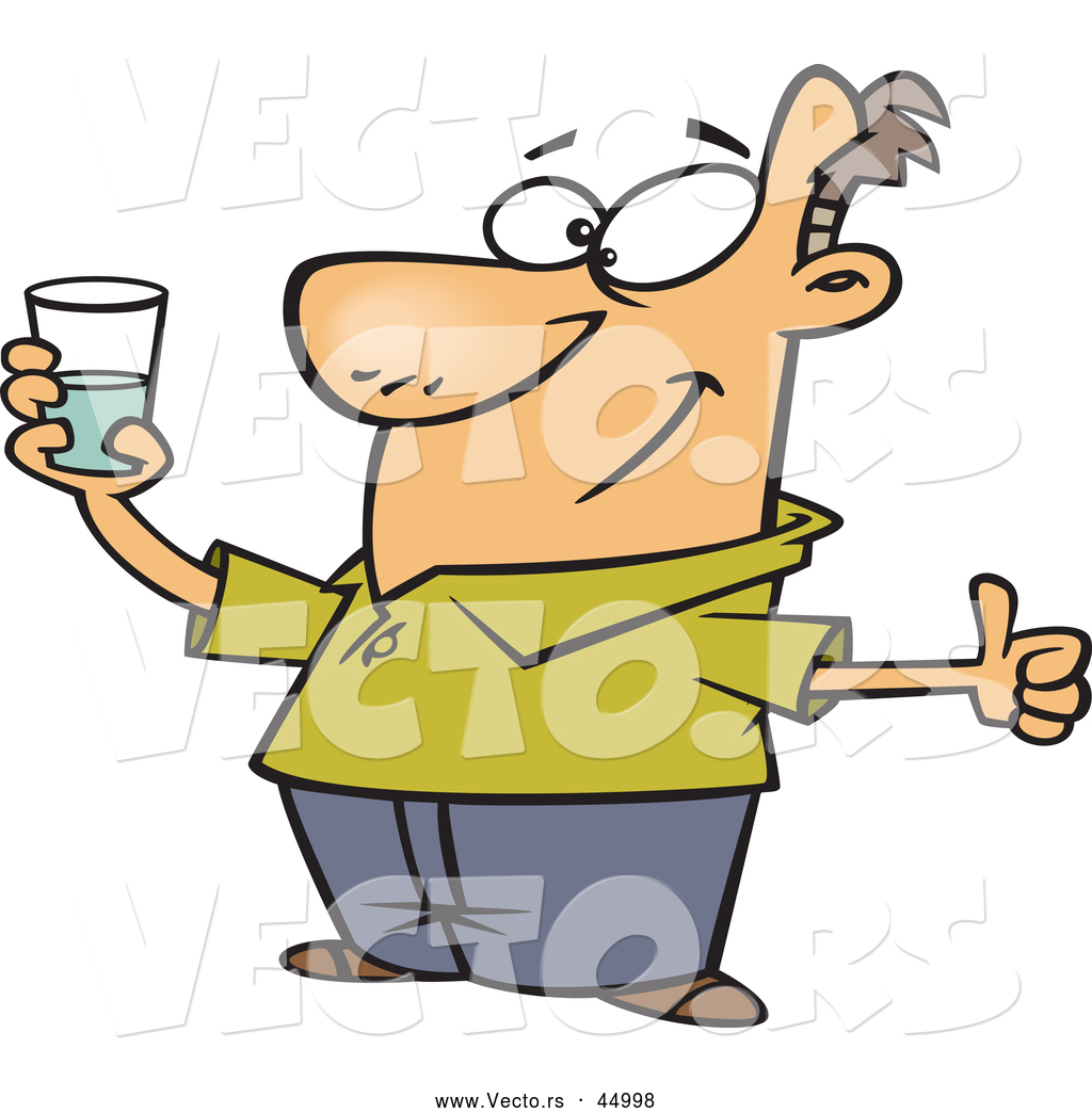 1024x1044 Vector Of A Positive Cartoon Man Holding Glass Half Full Of Water