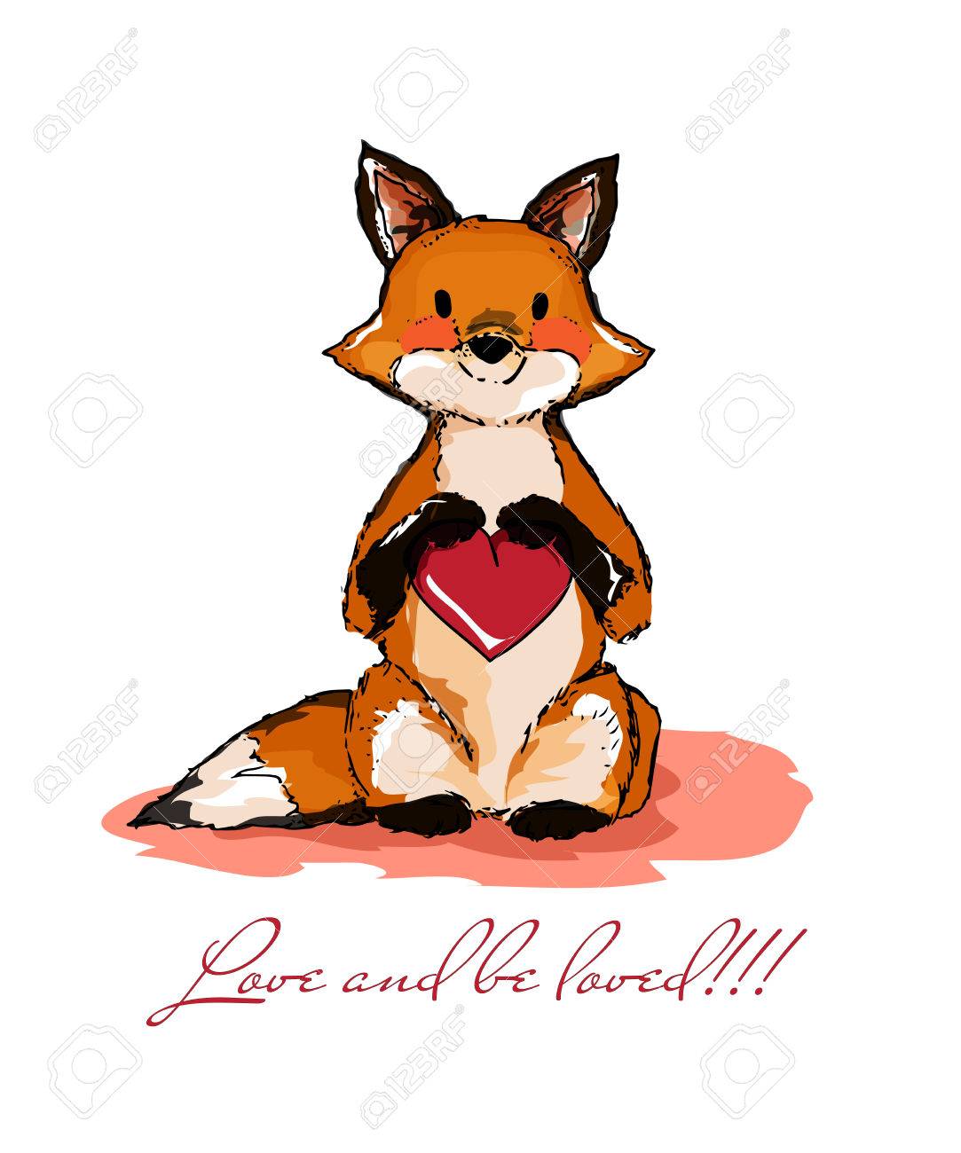 1083x1300 Illustrations. Postcard For Lovers. The Fox With Heart Royalty