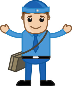 252x300 Cute Cartoon Vector Postman Raising Hands Royalty Free Stock Image