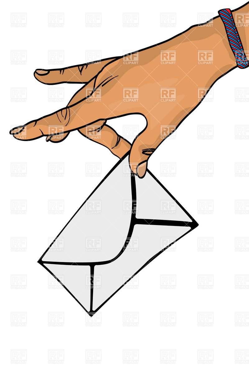 800x1200 Postman Hand With Mail Envelope Royalty Free Vector Clip Art Image