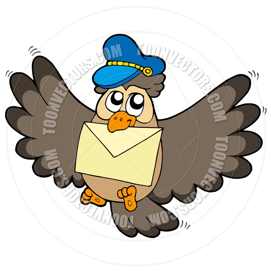 940x940 Cartoon Owl Postman With Letter By Clairev Toon Vectors Eps