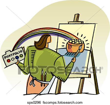 450x429 Stock Illustration Of A Woman Painting A Pot Of Gold Sps0296