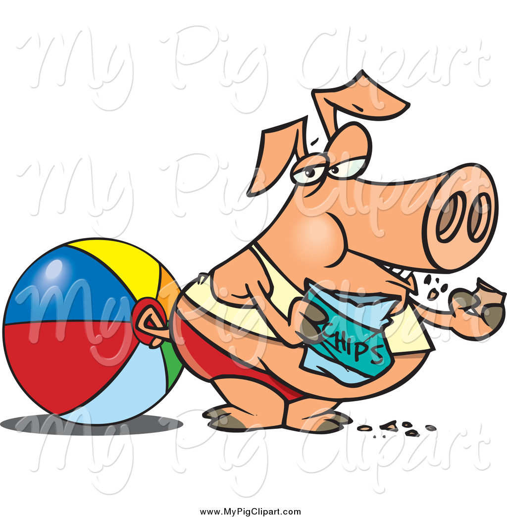 1024x1044 Swine Clipart Of A Cartoon Fat Pig Eating Potato Chips On A Beach