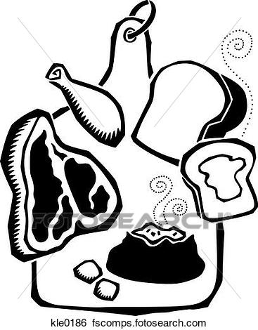 367x470 Stock Illustration Of A Cutting Board With Meat,potatoes And Bread