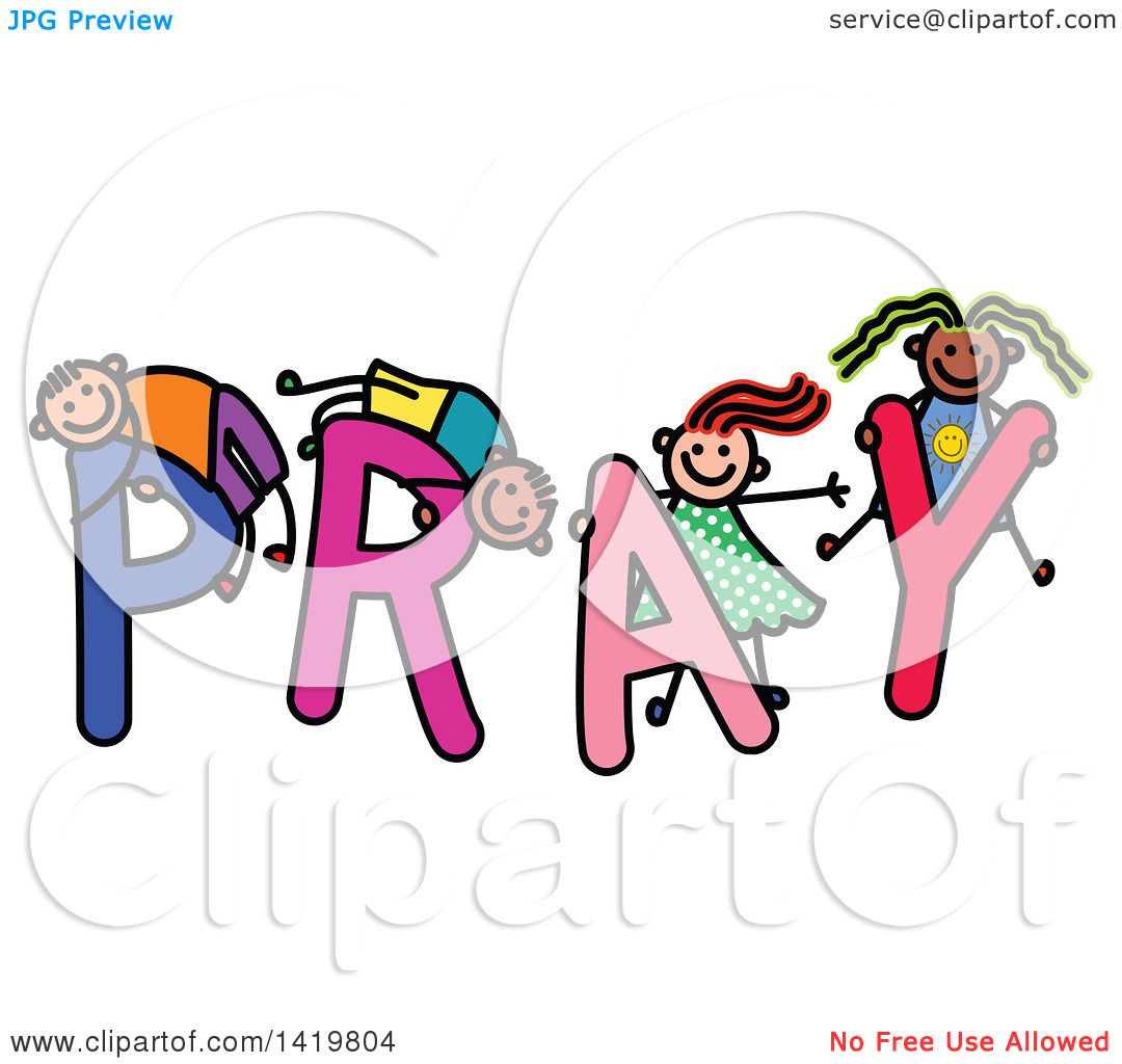 1080x1024 Clipart Of A Doodled Sketch Of Children Playing On The Word Pray