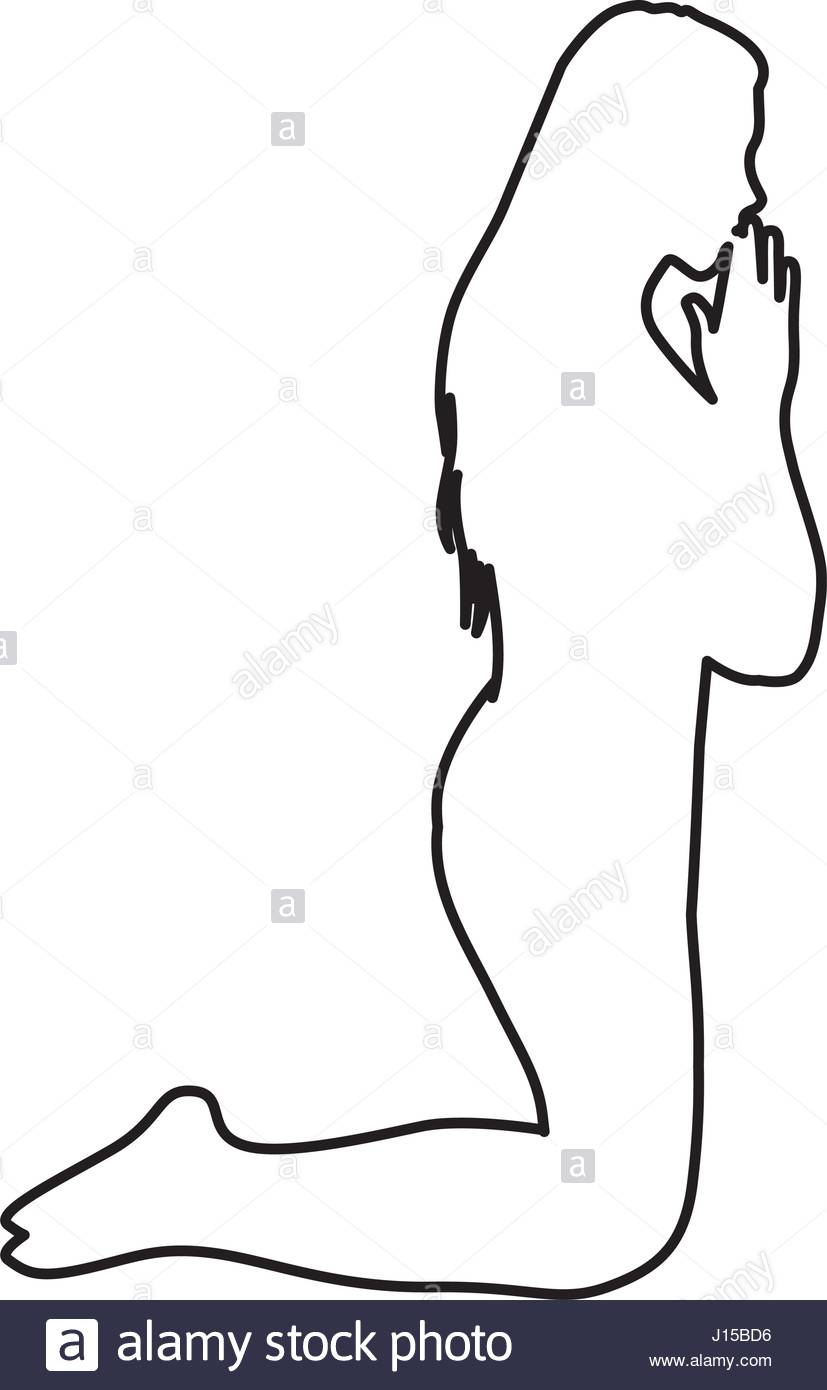 827x1390 Monochrome Contour Of Woman Praying On Knees Stock Vector Art