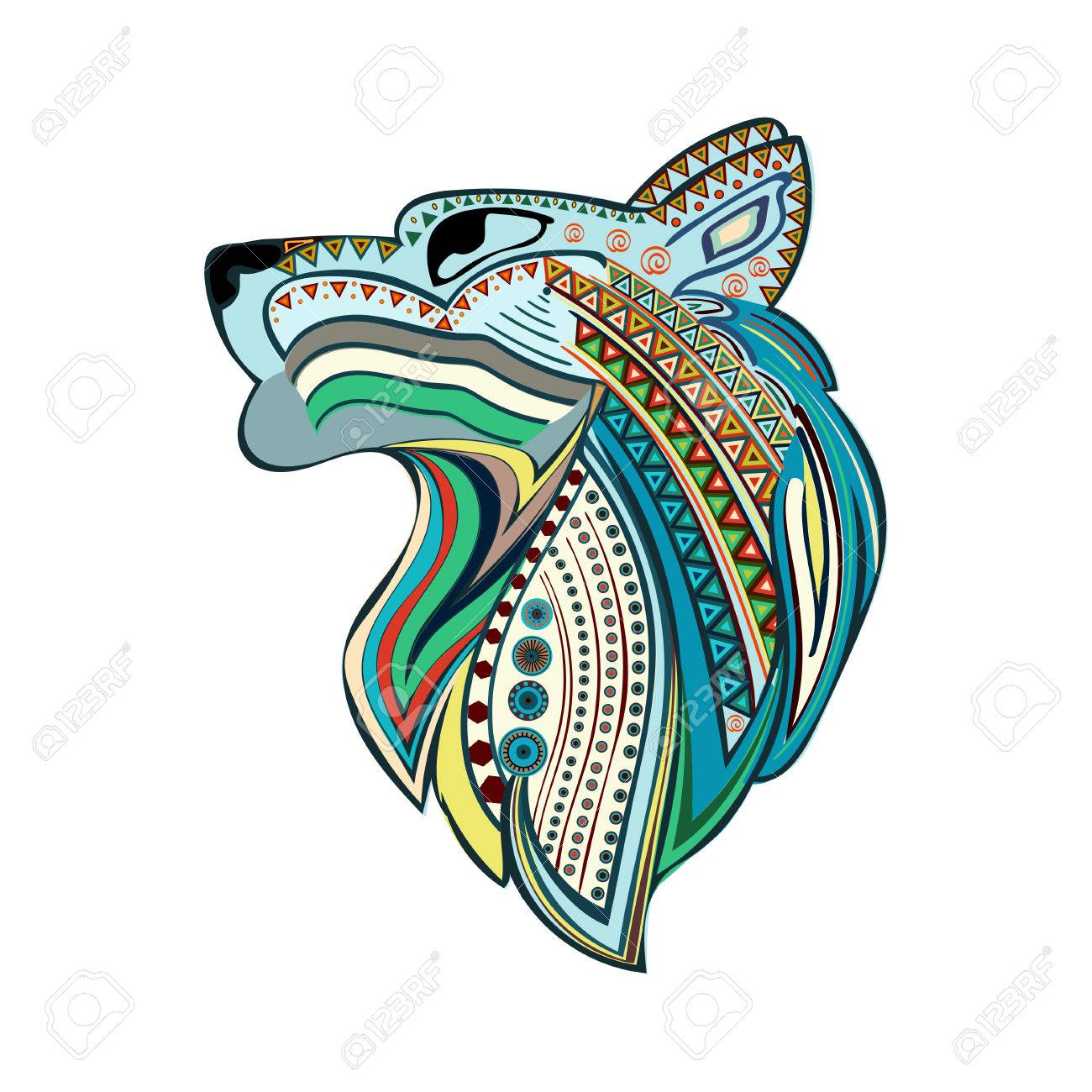 1300x1300 Vintage Wolf Head With Colorful Ethnic Ornament. Predator. Wolf