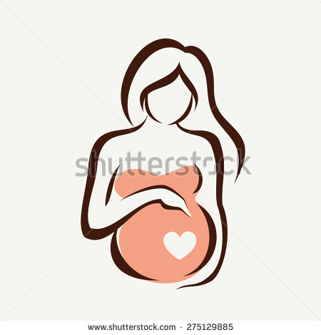 450x470 Pregnant Woman Symbol, Stylized Vector Sketch
