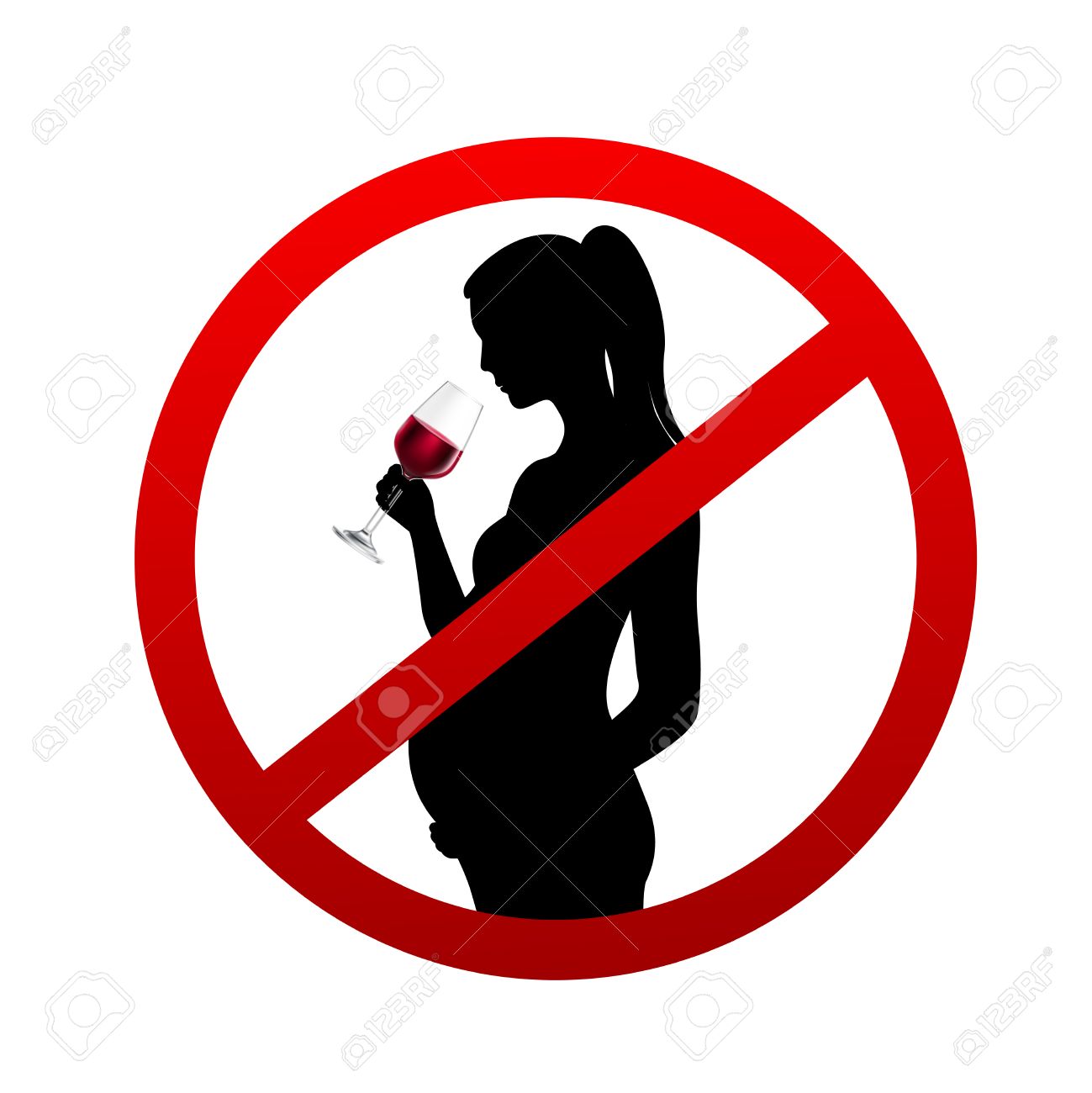 1299x1300 Pregnant Woman Silhouette Drinking Wine From Glass In Stop Symbol