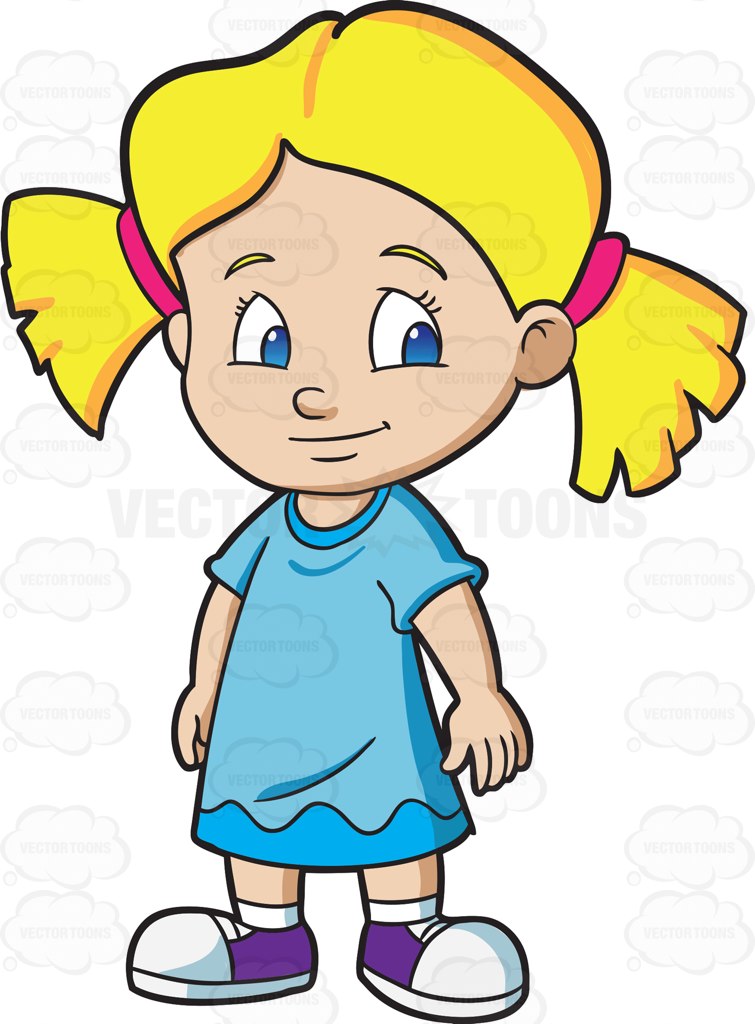 755x1024 An Adorable Preschool Girl In Pigtails Cartoon Clipart