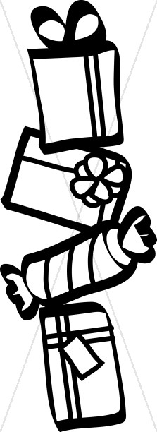 223x612 Row Of Presents In Black And White Religious Christmas Clipart