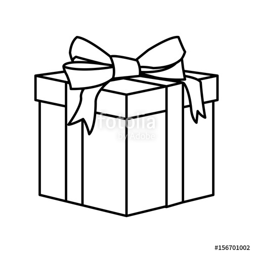 500x500 Outline Wrapped Gift Box Decorated With Big Ribbon Bow. Vector