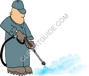 300x257 Clip Art Illustration Of A Janitor Using A Pressure Washer