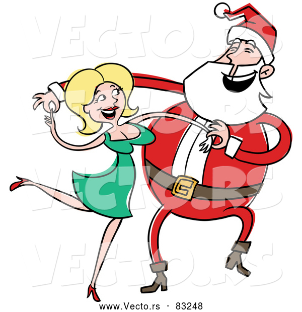 600x620 Cartoon Vector Of Happy Santa Dancing With Pretty Blond Girl By