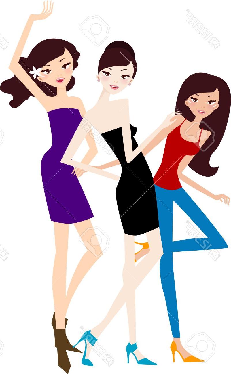 802x1300 Three Pretty Girls Stock Vector Women Friends
