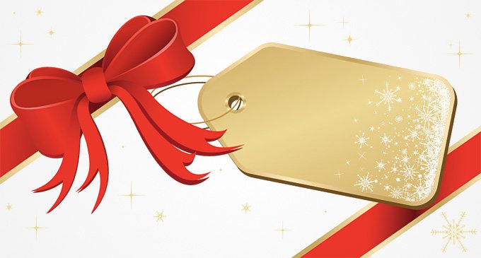 680x365 Christmas Price Tag Label With Ribbon, Vector